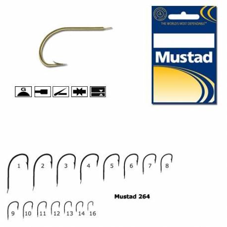 Carlige stationar Mustad M264, Tija Scurta, Auriu, Nr. 8, 10 buc/plic