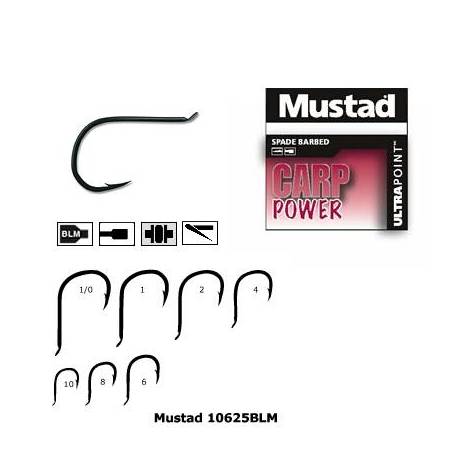 Carlige crap Mustad M.10625BLM, Negru, Nr. 1, 10 buc./plic