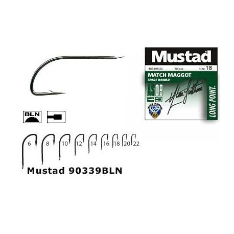 Carlig Mustad Match Maggot, Nr.16, Tija Lunga, Black Nickel, 10buc/plic