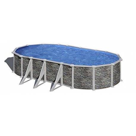 Piscina prefabricata GRE CORCEGA KITPROV738PO, ovala, pereti metalici imitatie piatra, 730х375х132cm