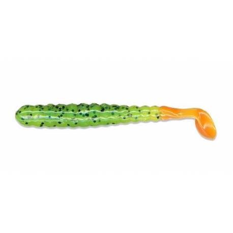 Naluci SLIDER Bass Grub 3", 7.5cm, culoare Chartreuse Black Flake / Orange Tail