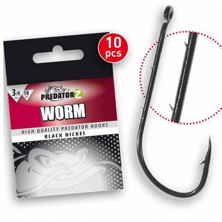 Carlige Carp Zoom Predator-Z Worm, Negru, Nr.3/0, 10 buc/plic