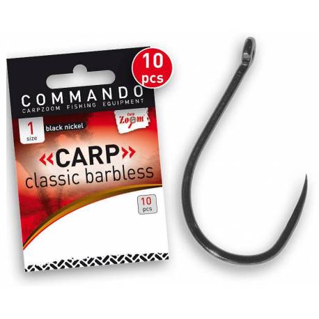 Carlige Carp Zoom Carp Classic Barbless, Nr.1, Negru, 10 buc/plic