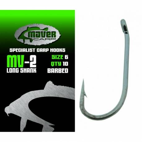 Carlige crap Maver MV2 Long Shank, Nichel, Nr.6, 10 buc/plic