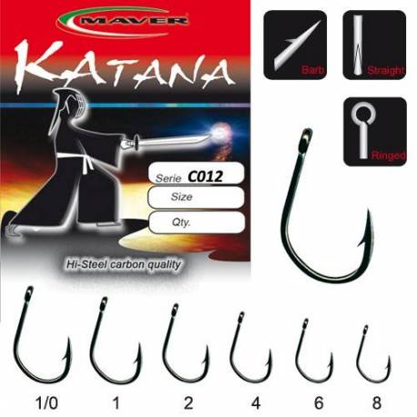 Carlige crap Maver Katana C012, Negru, Nr. 8, 5 buc/plic