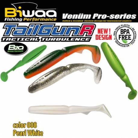 Shad BIWAA TailgunR Swimbait 14cm, culoare 008 Pearl White, 4buc/plic