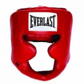 Casca de box Everlast, piele, rosu