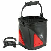 Bac nada pliabil Carp Expert Water Bucket + Cord/Clip, Rosu/Negru, 18x18x22cm