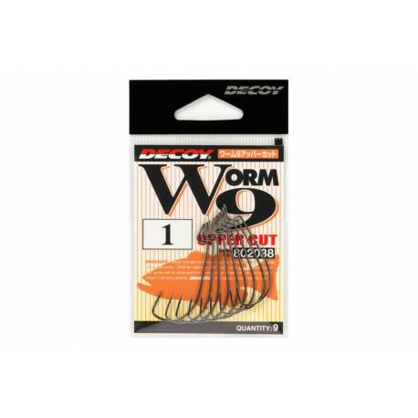 Carlige offset Decoy Worm 9 Uppercut, Nr.4, negru, 9 buc/plic