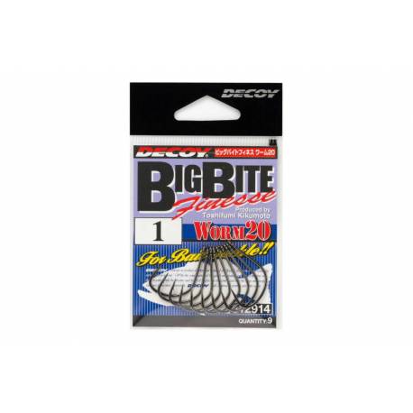 Carlige offset Decoy Worm 20 Big Bait Finesse Nr.2, Negru, 9 buc/plic