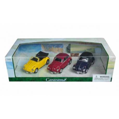 Macheta auto VOLKSWAGEN Beetle set (1972) 1:43 albastru-rosu-galben Cararama