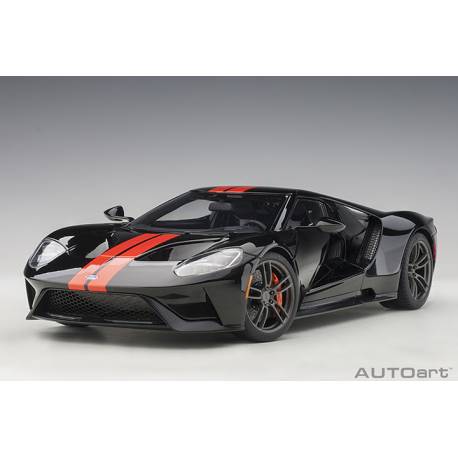 Macheta auto FORD GT (2017) 1:18 negru cu dungi orange