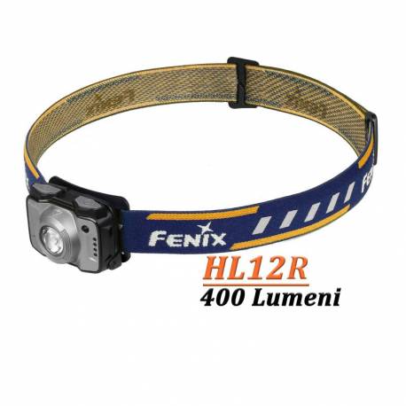 Lanternă frontală reîncărcabilă Fenix HL12R, 400 Lumeni, 64 metri, Gri