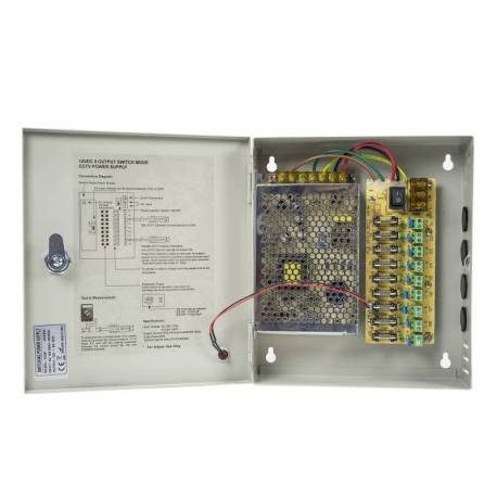 Sursa alimentare CCTV PNI STC5A in cutie metalica 12V-5A 9 iesiri