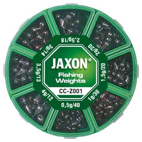 Cutie plumbi picatura JAXON, nr. 1, 300 g, 0.5/1/1.5/2/2.5/3/3.5/4 g, 8 compartimente