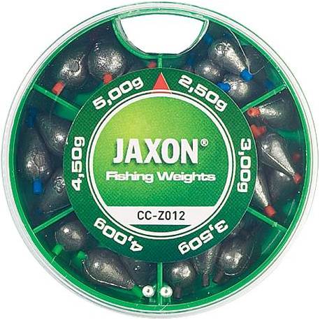 Cutie plumbi picatura JAXON, nr, 12, 100 g, 3/3.5/4/4.5/5 g, 6 compartimente