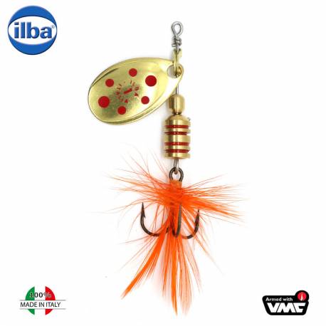 Lingurita rotativa ILBA TONDO Mosca (Fly) 1/3g - GOLD/RED + FLY ORANGE