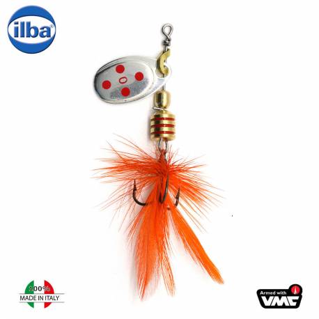 Lingurita rotativa ILBA TONDO Mosca (Fly) 0/2g-SILVER/RED+FLY ORANGE