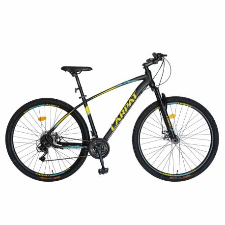 Bicicleta MTB-HT CARPAT CSC27/57C, 21 viteze, roti 27.5 Inch, negru cu design galben/albastru