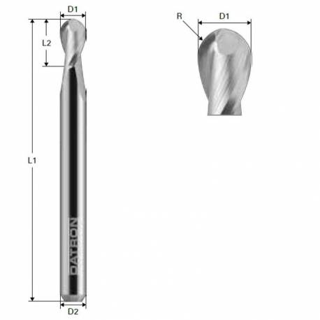 Freza cu varf rotund DATRON 0068401, 2 caneluri, 3.0x3.0mm