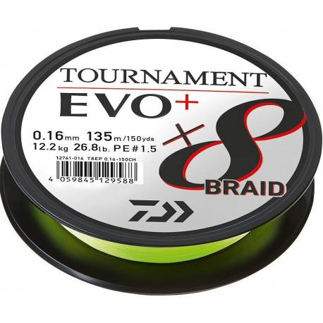 Fir textil DAIWA TOURNAMENT 8X Braid EVO+ Chartreuse, 0.26mm, 19.8kg, 135m