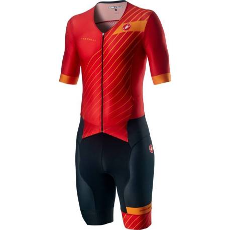 Costum Triatlon cu maneca scurta Castelli Free Sanremo SS Suit, marimea XXXL, negru/rosu/portocaliu