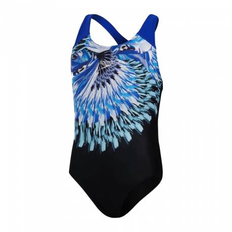 Costum inot fete - SPEEDO Digital Placement, negru/albastru, 13-14