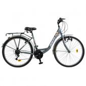 Bicicleta city RICH R2432A, roti 24", cadru gri cu design alb/portocaliu