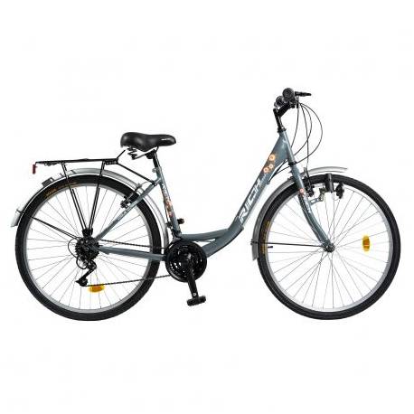 Bicicleta city RICH R2432A, roti 24", cadru gri cu design alb/portocaliu