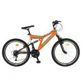 Bicicleta MTB-FS RICH R2449A roti 24", cadru portocaliu cu design negru.