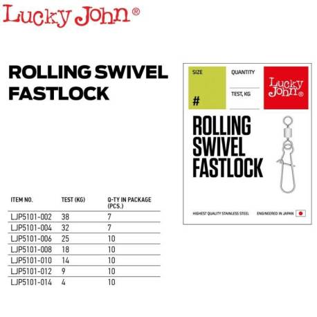 Agrafe cu vartej LUCKY JOHN Rolling Swivel Fastlock, Nr.014, 10buc/plic