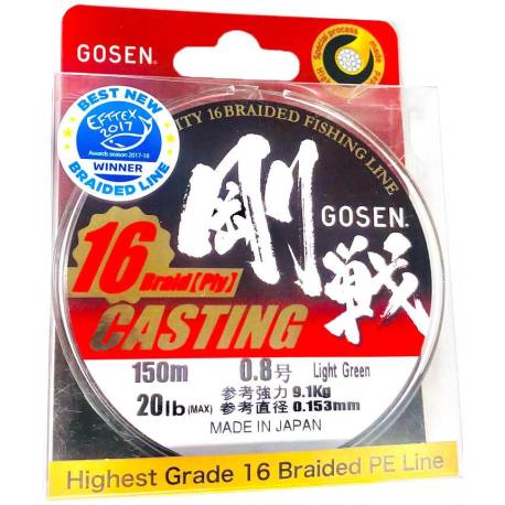 Fir textil GOSEN X16 Casting Braid Light Green 150m, 0.153mm, 9.1kg