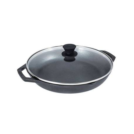 Tigaie adanca rotunda din fonta cu manere si capac de sticla - Chef Collection Lodge, 30 cm