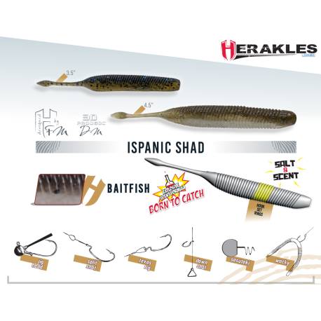 Naluca HERAKLES Shad Ispanic 11.4cm, culoare Baitfish, 9buc/plic