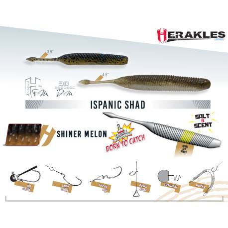 Naluca HERAKLES Shad Ispanic 11.4cm, culoare Shiner Melon, 9buc/plic