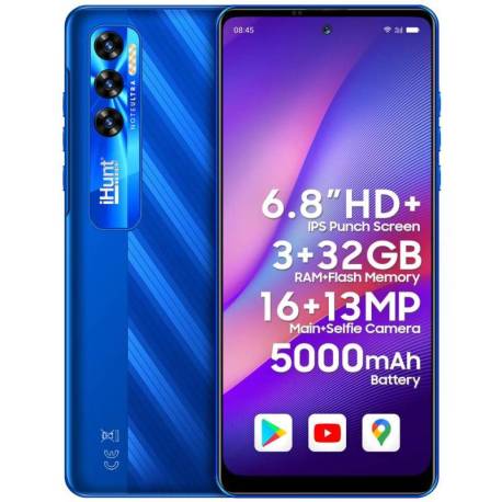 Telefon mobil iHUNT Note Ultra Blue, 4G, Android 11 Go, 6.8"HD+, 3GB RAM, 32GB ROM, Dual SIM