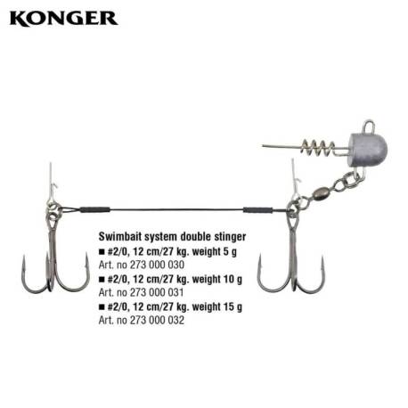 Montura KONGER Swimbait System Stinger 2 ancore, 2/0, pin, 12cm, 27kg, 5g