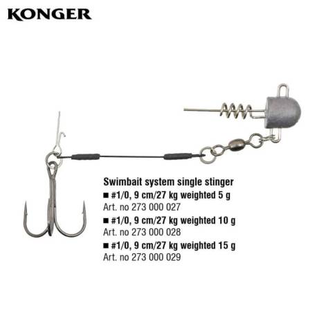 Montura KONGER Swimbait System Stinger 1 ancora, 1/0, pin, 9cm, 27kg, 10g