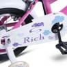 Bicicleta fete 2-4 ani RICH BABY R1208A, roti 12", C-Brake, roti ajutatoare, cadru Roz cu design Alb