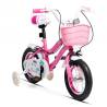 Bicicleta fete 2-4 ani RICH BABY R1208A, roti 12", C-Brake, roti ajutatoare, cadru Roz cu design Alb