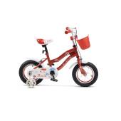 Bicicleta fete 2-4 ani RICH BABY R1208A, roti 12", C-Brake, roti ajutatoare, cadru Rosu cu design Alb