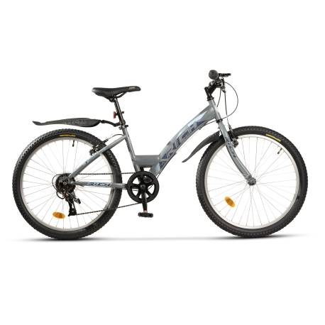 Bicicleta trekking copii RICH R2430A, roti 24", gri/albastru