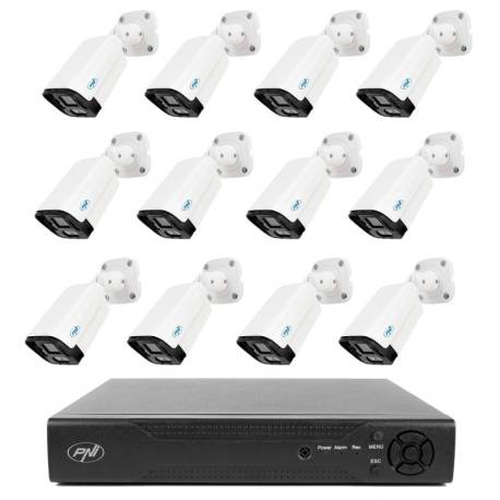 Pachet supraveghere video NVR PNI House IP716, 16 canale IP 4K, H.265, ONVIF si 12 camere PNI IP125