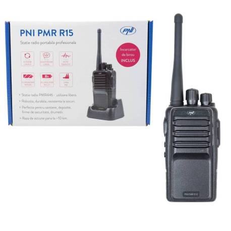 Statie radio portabila profesionala PNI PMR R15, 0.5W, ASQ, TOT, monitor, programabila