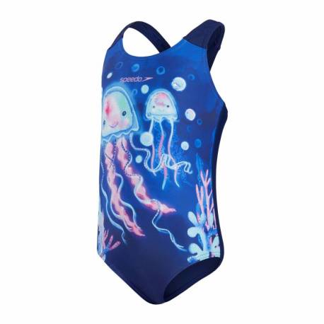 Costum baie fete SPEEDO Digital Placement albastru roz, copii 4 ani