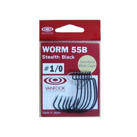 Carlige offset VANFOOK Worm-55B Stealth Black 6/0, 4buc/plic