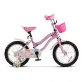 Bicicleta fete 2-4 ani RICH BABY R1208A, roti 12", C-Brake, roti ajutatoare, cadru Roz cu design Alb