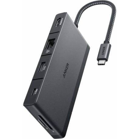 Hub ANKER 552 USB-C 9-in-1, 100W Power Delivery, USB-C, 4K@30Hz HDMI, Ethernet, 2x USB-C, 3x USB-A, microSD, Negru