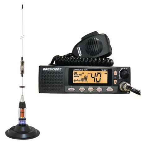 Kit statie radio CB President Johnson II ASC cu antena CB PNI ML70