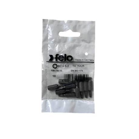 Set 10 biti FELO Industrial profil Torx, C6.3, TX15, 25mm